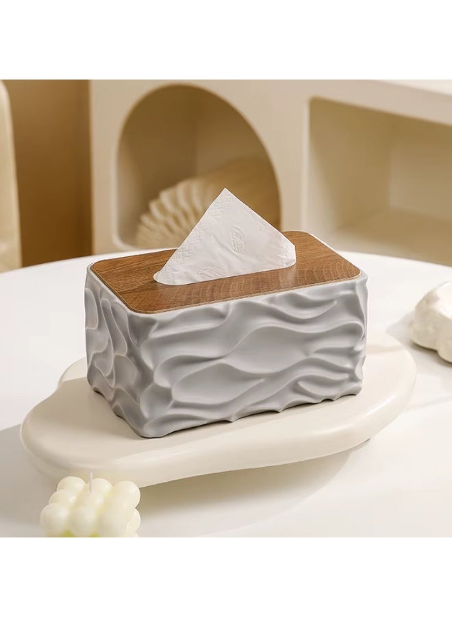 A modern decorative tissue box featuring an elegant wavy texture and a practical wooden lid. Adds a refined touch to home décor and suits living rooms, bathrooms, or offices. - Image 1
