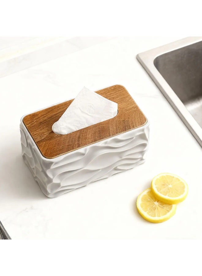 A modern decorative tissue box featuring an elegant wavy texture and a practical wooden lid. Adds a refined touch to home décor and suits living rooms, bathrooms, or offices. - Image 2