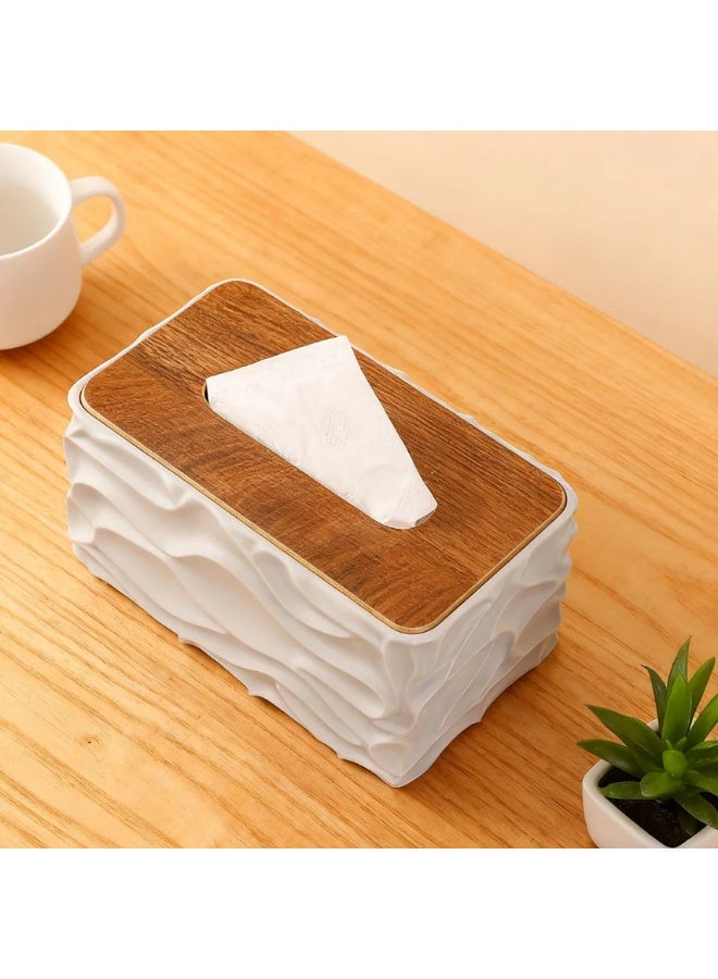 A modern decorative tissue box featuring an elegant wavy texture and a practical wooden lid. Adds a refined touch to home décor and suits living rooms, bathrooms, or offices. - Image 4