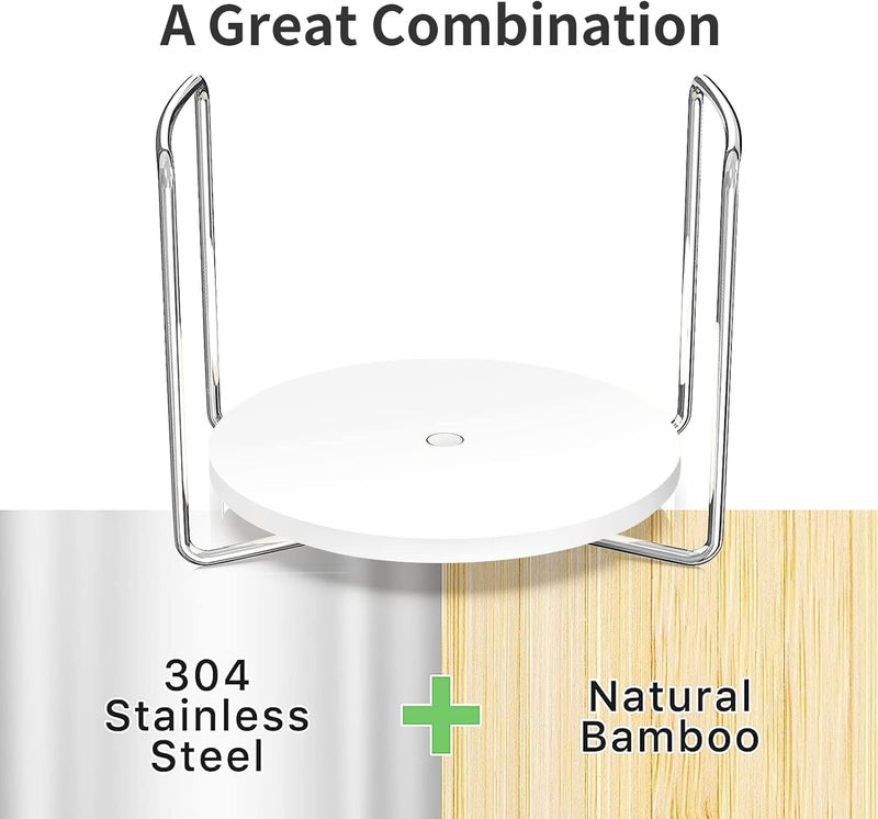 Wisuce Dish Racks for Kitchen Countertop Organizer  Bamboo Plate Holder Adjustable Size  Stainless Steel 304 Portable Handle for Kitchen Drawer Countertop Cupboard Shelf - Image 2