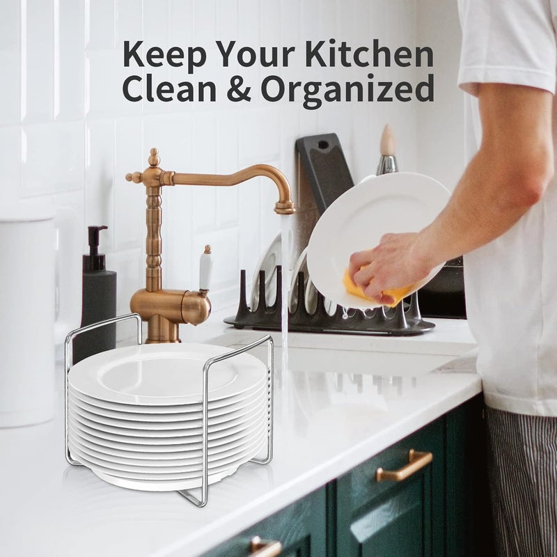 Wisuce Dish Racks for Kitchen Countertop Organizer  Bamboo Plate Holder Adjustable Size  Stainless Steel 304 Portable Handle for Kitchen Drawer Countertop Cupboard Shelf - Image 3