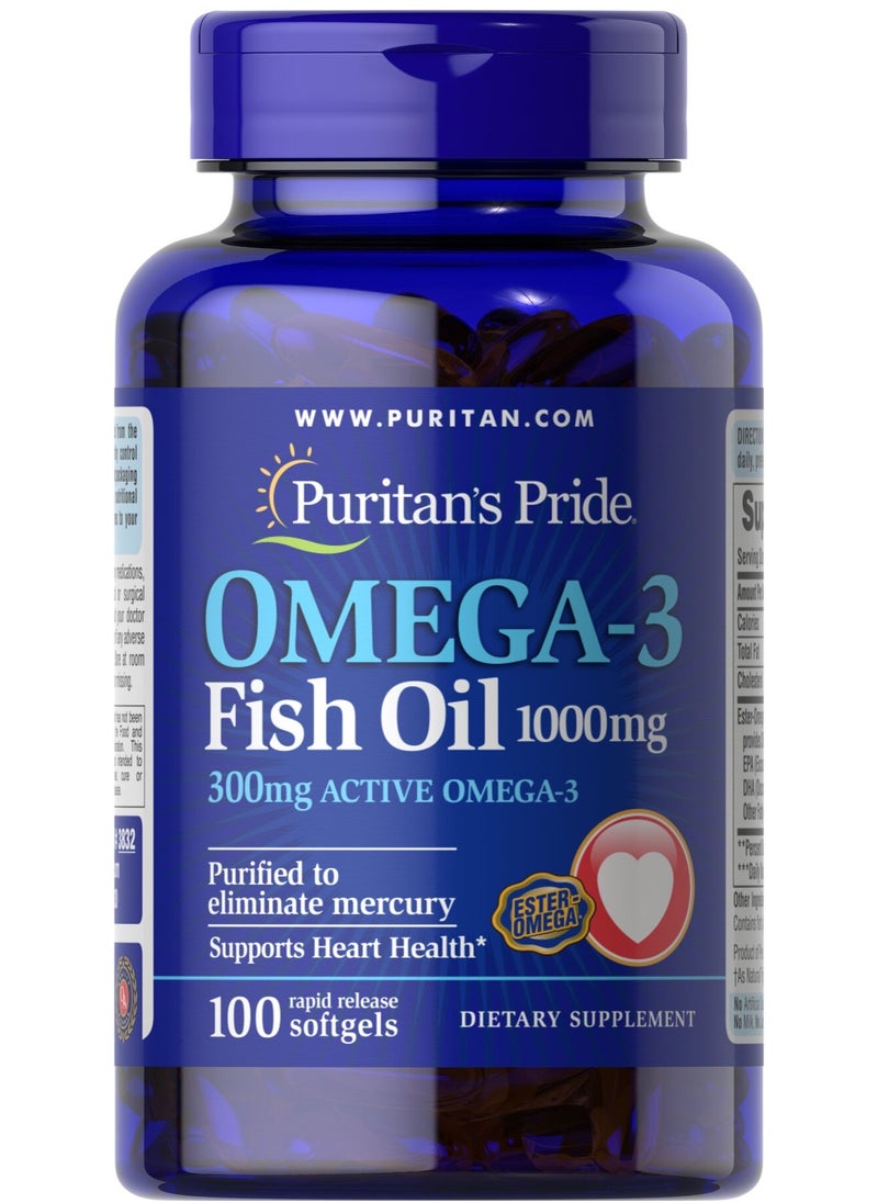 Puritan's Pride - Omega-3 Fish Oil 1000 mg 100 Softgels - Image 1