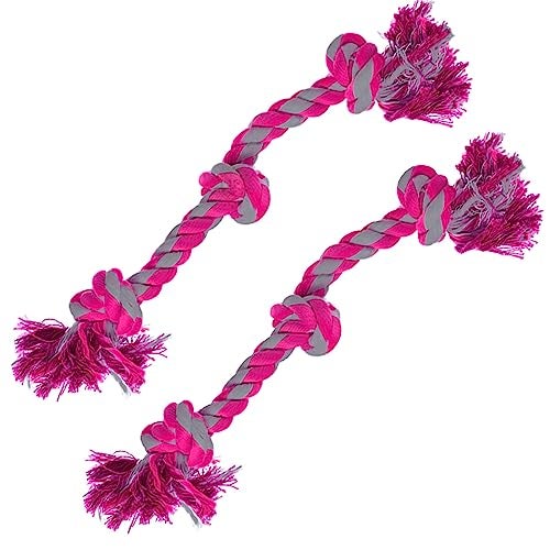 SunGrow Pink Dog Rope Toys Twisted Triple Knotted Rope Bone 2 Pack for Aggressive Chewers Large Dogs Extra Strong HeavyDuty Dog Pull Tug of War Ropes - Image 1