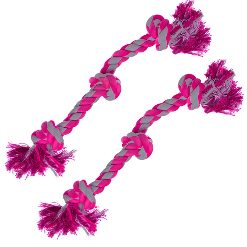 SunGrow Pink Dog Rope Toys Twisted Triple Knotted Rope Bone 2 Pack for Aggressive Chewers Large Dogs Extra Strong HeavyDuty Dog Pull Tug of War Ropes - Image 2
