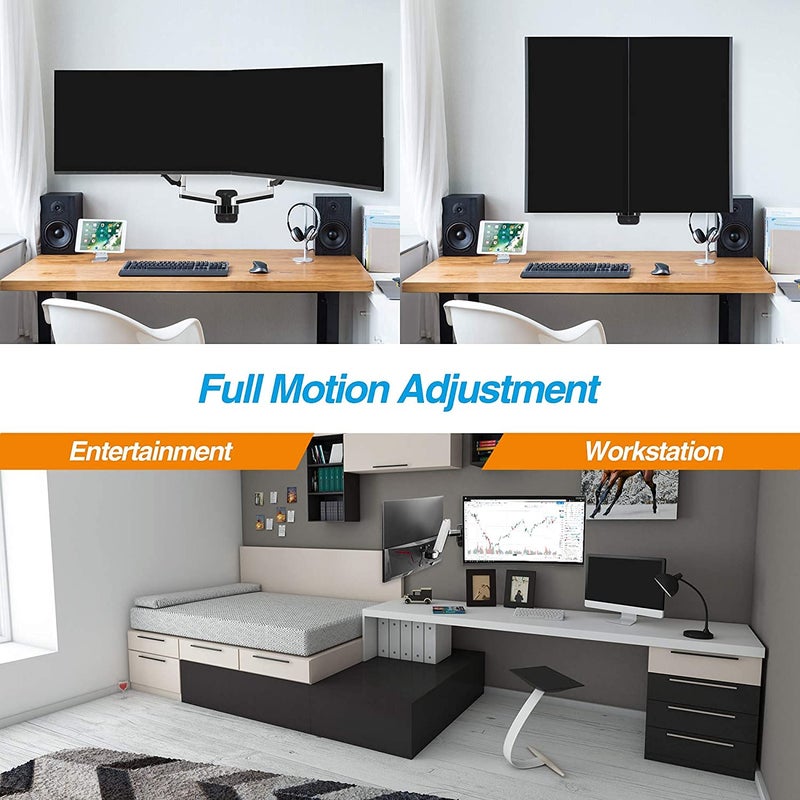 AVLT Dual 13"-32" Monitor Wall Mount fits Two Flat/Curved Computer Monitor Full Motion Height Swivel Tilt Rotation Adjustable Monitor Arm - VESA/Cable Management - Image 4