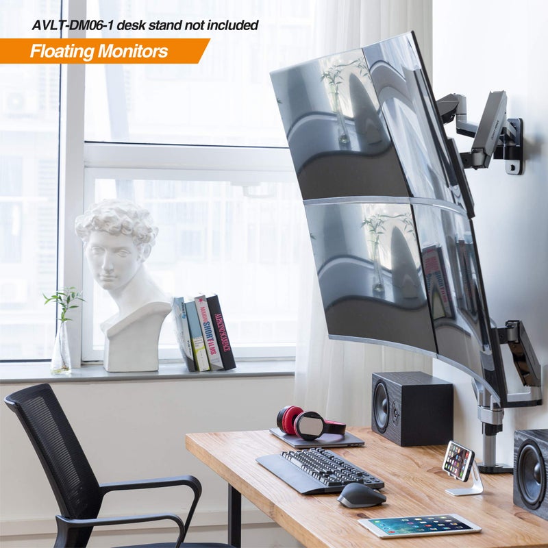 AVLT Dual 13"-32" Monitor Wall Mount fits Two Flat/Curved Computer Monitor Full Motion Height Swivel Tilt Rotation Adjustable Monitor Arm - VESA/Cable Management - Image 5