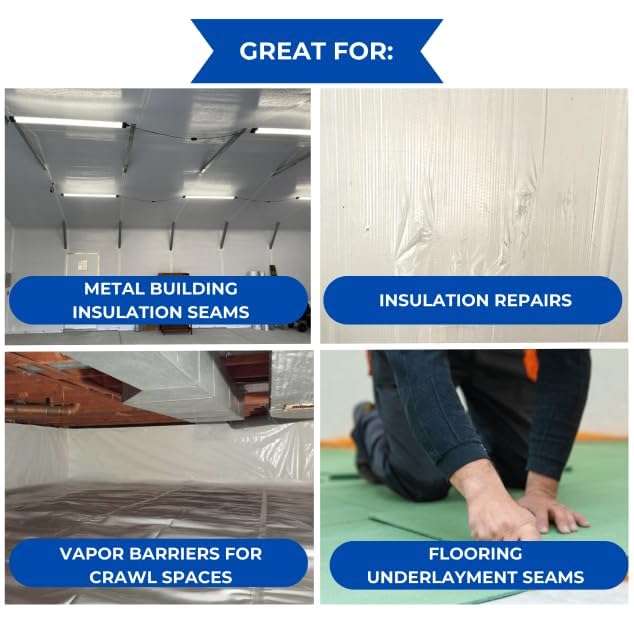 BlueTex Insulationㅤ 6" Wide x 180' Long White Vapor Barrier Seam Tape - 1 Roll Waterproofing and Great for Crawlspaces, Insulation Repair, Underlayment Seams, Metal Building Insulation Seams - Image 2