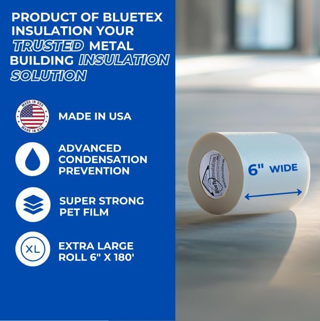 BlueTex Insulationㅤ 6" Wide x 180' Long White Vapor Barrier Seam Tape - 1 Roll Waterproofing and Great for Crawlspaces, Insulation Repair, Underlayment Seams, Metal Building Insulation Seams - Image 5