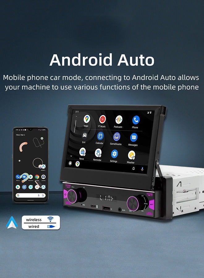 شو تيانزي مشغل وسائط متعددة للسيارات بشاشة لمس 7 بوصة | يدعم CarPlay وAndroid Auto وMirrorLink وبلوتوث 5.1 | شاشة قابلة للسحب يدويًا | كاميرا خلفية | تحكم عبر عجلة القيادة | أضواء أزرار أنيقة بسبعة ألوان - Image 4