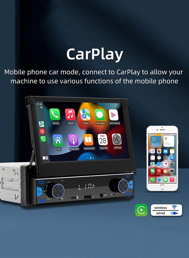 شو تيانزي مشغل وسائط متعددة للسيارات بشاشة لمس 7 بوصة | يدعم CarPlay وAndroid Auto وMirrorLink وبلوتوث 5.1 | شاشة قابلة للسحب يدويًا | كاميرا خلفية | تحكم عبر عجلة القيادة | أضواء أزرار أنيقة بسبعة ألوان - Image 3