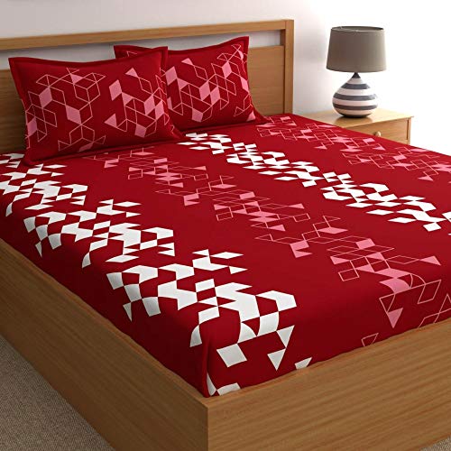 Dreamscape 100% Cotton King Bedsheet with 2 Pillow Covers - (Size 108 x 108 inches, 144 TC, Colour - Red) - Image 1