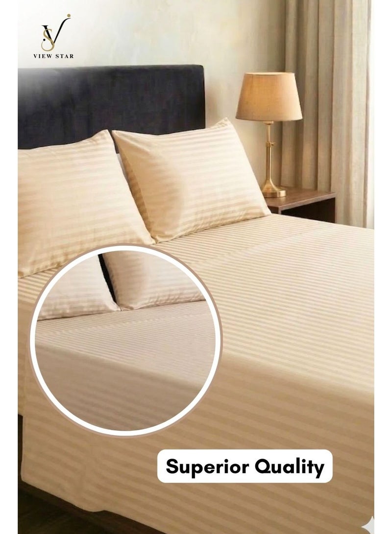 VIEW STAR 3-Piece Striped Fitted Beige Bed Sheet Set with 2 Pillowcases, Soft Breathable Bedding - Image 3