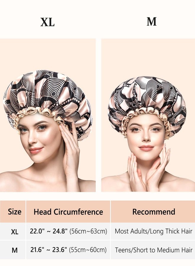mikimini Shower cap for Women and Girls,Champagne Shower Caps with Lace, Double Layer Waterproof, Reusable, Washable, High-quality,Medium (Pack of 1) - Image 2