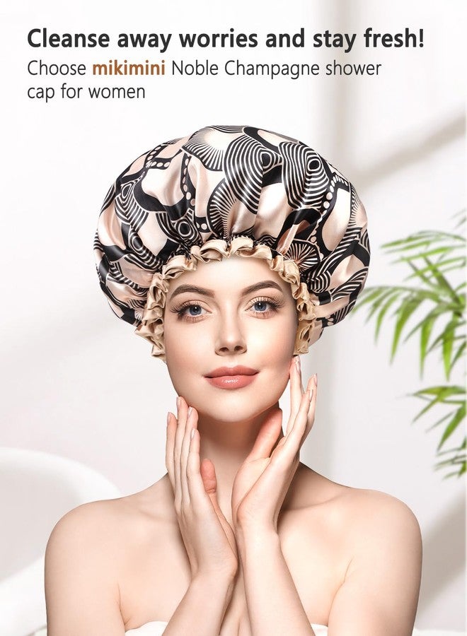 mikimini Shower cap for Women and Girls,Champagne Shower Caps with Lace, Double Layer Waterproof, Reusable, Washable, High-quality,Medium (Pack of 1) - Image 5