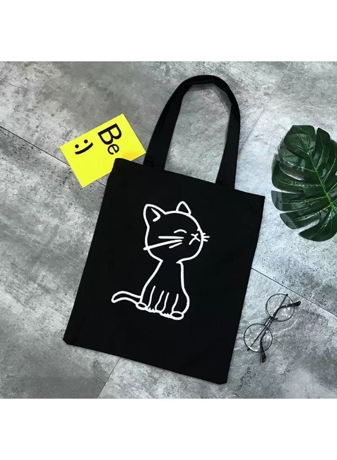 Goolsky Cat Flat Tote Featuring a Black Print, Spacious Shoulder Suitable for Students And Commuters, Sturdy Travel Storage Solution - Image 1