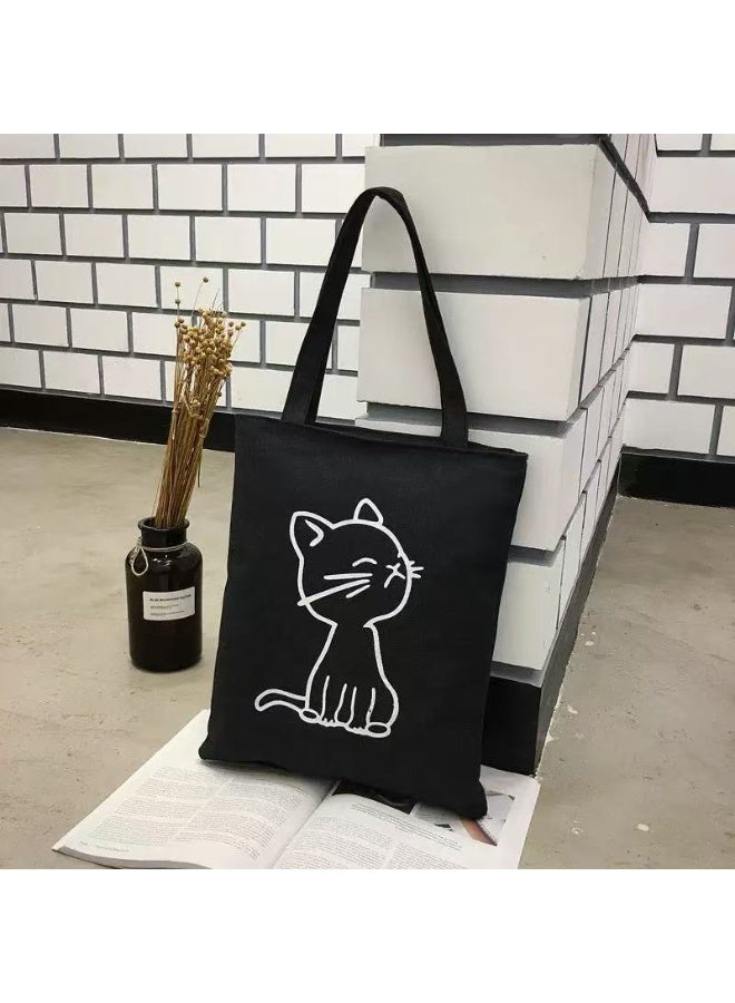 Goolsky Cat Flat Tote Featuring a Black Print, Spacious Shoulder Suitable for Students And Commuters, Sturdy Travel Storage Solution - Image 3