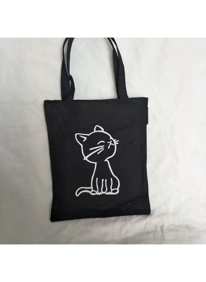 Goolsky Cat Flat Tote Featuring a Black Print, Spacious Shoulder Suitable for Students And Commuters, Sturdy Travel Storage Solution - Image 2