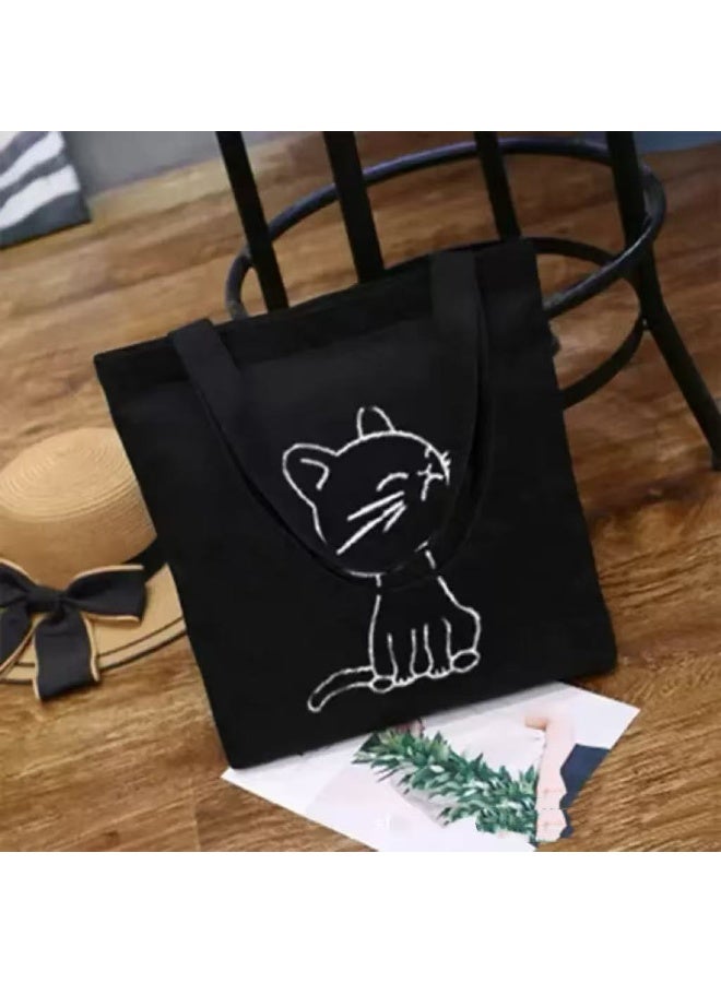 Goolsky Cat Flat Tote Featuring a Black Print, Spacious Shoulder Suitable for Students And Commuters, Sturdy Travel Storage Solution - Image 4