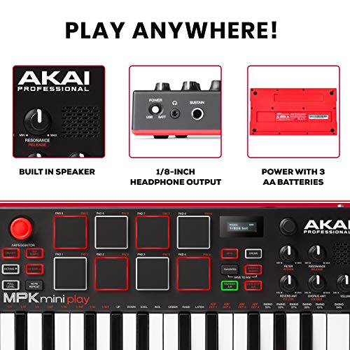 Akai Professional أكاي بروفيشنال MPK ميني بلاي | لوحة مفاتيح ميني مستقلة ووحدة تحكم USB مع مكبر صوت مدمج وتأثيرات بالإضافة إلى مجموعة برامج مشمولة - Image 3