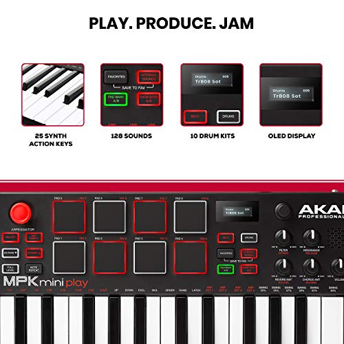 Akai Professional أكاي بروفيشنال MPK ميني بلاي | لوحة مفاتيح ميني مستقلة ووحدة تحكم USB مع مكبر صوت مدمج وتأثيرات بالإضافة إلى مجموعة برامج مشمولة - Image 2