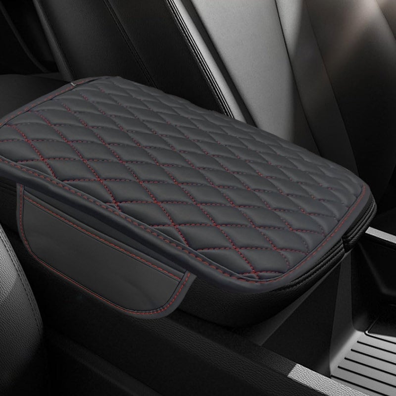 BDZMC Car Center Console Cover Car Armrest Cover Cushion Leather Support Pad with 2 Storage Bags Universal Interior Decorative Accessory for Most Vehicles SUVs Trucks RVs Red - Image 3