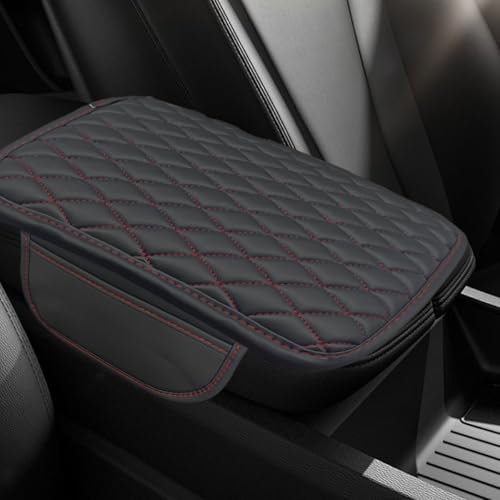 BDZMC Car Center Console Cover Car Armrest Cover Cushion Leather Support Pad with 2 Storage Bags Universal Interior Decorative Accessory for Most Vehicles SUVs Trucks RVs Red - Image 1