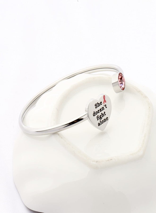 BNQL Breast Cancer Awareness Bracelet Cancer Awareness Jewelry Pink Ribbon Bracelet She Doesn’t Fight Alone (SILVER) - Image 4