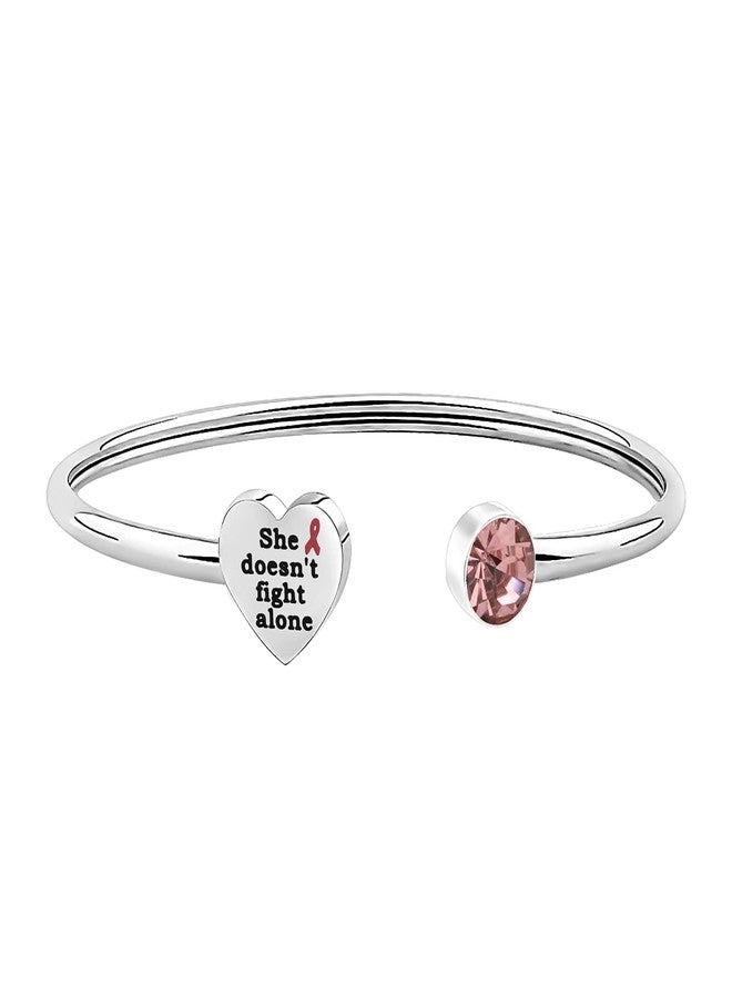 BNQL Breast Cancer Awareness Bracelet Cancer Awareness Jewelry Pink Ribbon Bracelet She Doesn’t Fight Alone (SILVER) - Image 1