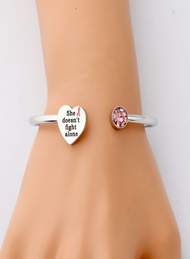 BNQL Breast Cancer Awareness Bracelet Cancer Awareness Jewelry Pink Ribbon Bracelet She Doesn’t Fight Alone (SILVER) - Image 5