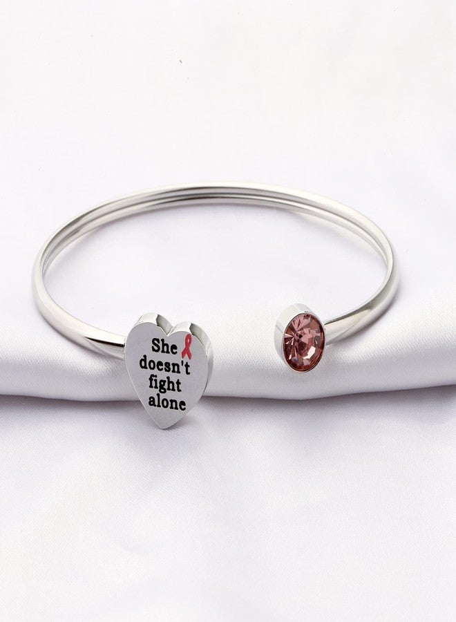 BNQL Breast Cancer Awareness Bracelet Cancer Awareness Jewelry Pink Ribbon Bracelet She Doesn’t Fight Alone (SILVER) - Image 3