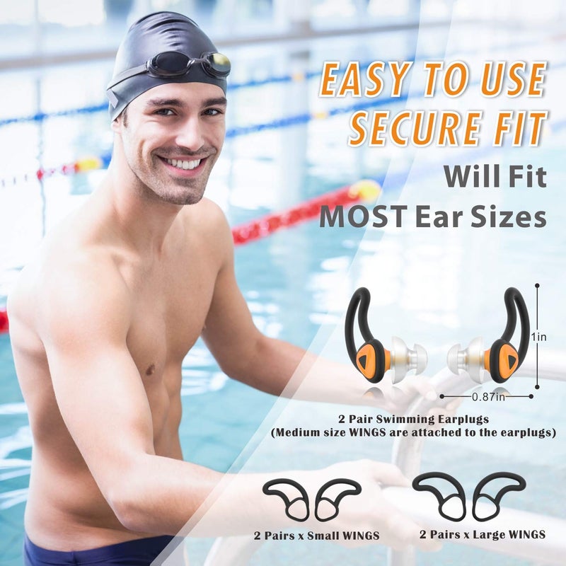 Hearprotek Ear Plugs for Swimming, [2 Pairs] Swim Ear Plugs Adults-Waterproof Silicone Water earplugs for Men Women Juniors Swimmers Pool Shower Bathing (Orange) - Image 5