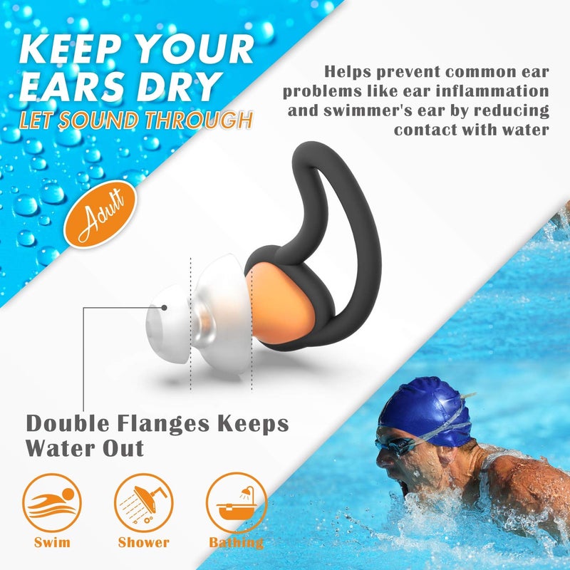 Hearprotek Ear Plugs for Swimming, [2 Pairs] Swim Ear Plugs Adults-Waterproof Silicone Water earplugs for Men Women Juniors Swimmers Pool Shower Bathing (Orange) - Image 3