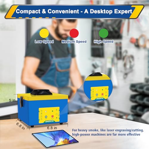KINGSOM Solder Fume Extractor with 2 in 1 Filter, 180m³/h Smoke Absorber Remover, 3 Speeds Adjustment, Compact Desktop Welding Fume Extractor DIY Soldering, 3D Printing, Nail Salon Blue - Image 3