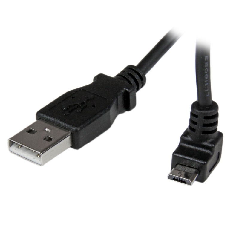 StarTech.com 1m Micro USB Cable Cord - A to Up Angle Micro B - Up Angled Micro USB Cable - 1x USB A (M), 1x USB Micro B (M) - Black (USBAUB1MU) - Image 1