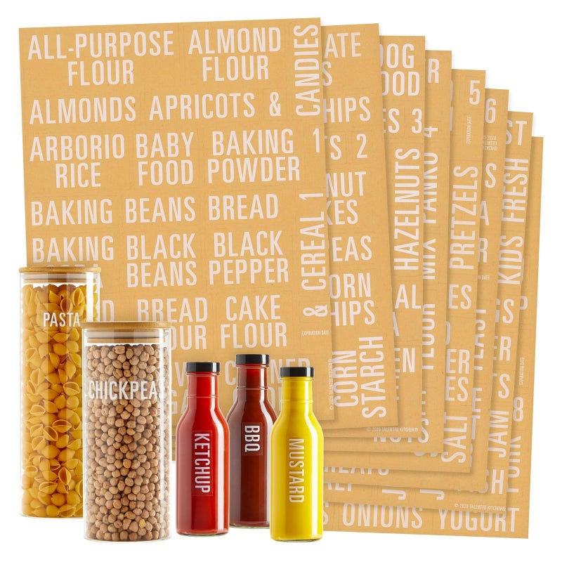 Talented Kitchen 224 White Pantry Labels  Fridge  All Caps Kitchen Pantry Names  Fridge  Food Label Sticker Water Resistant Pantry Labels for Containers Jar Pantry Organization and Storage