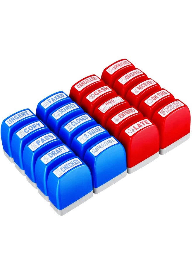 Tinlade 20 Pcs Self Inking Rubber Stamp Set Pre Inked Office Stamp Copy Paid Ink Stamps Business Stamps Message Account Stamp File Paper Work Text Ink Stampers With Plastic Tray, Red And Blue Ink  - Image 1