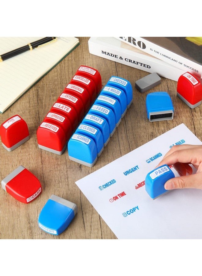 Tinlade 20 Pcs Self Inking Rubber Stamp Set Pre Inked Office Stamp Copy Paid Ink Stamps Business Stamps Message Account Stamp File Paper Work Text Ink Stampers With Plastic Tray, Red And Blue Ink  - Image 2