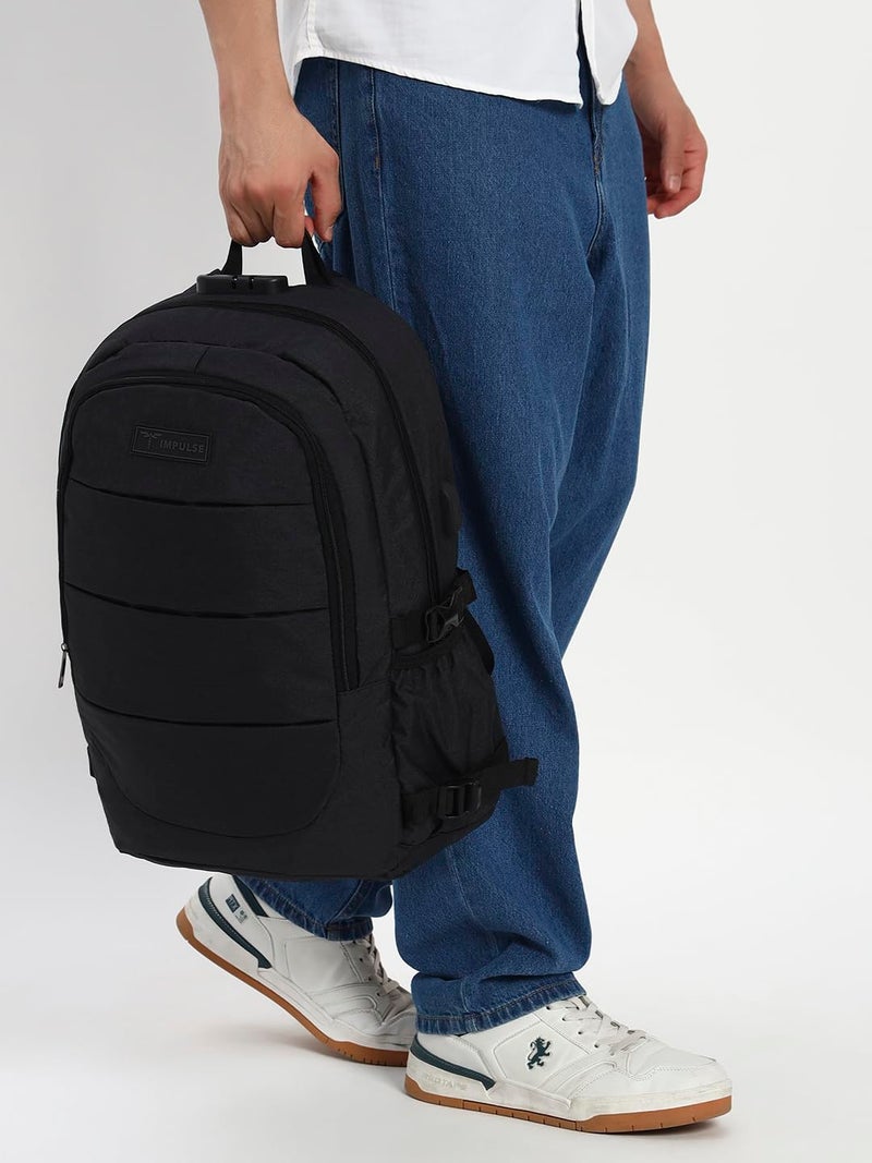 Impulse Hustle Black 40L Water-Resistant Laptop Backpack with USB Port & Number Lock, 3 Compartments, Fits 16" Laptop, Ideal for Office, School, College & Travel,Unisex Business Bag - Image 2