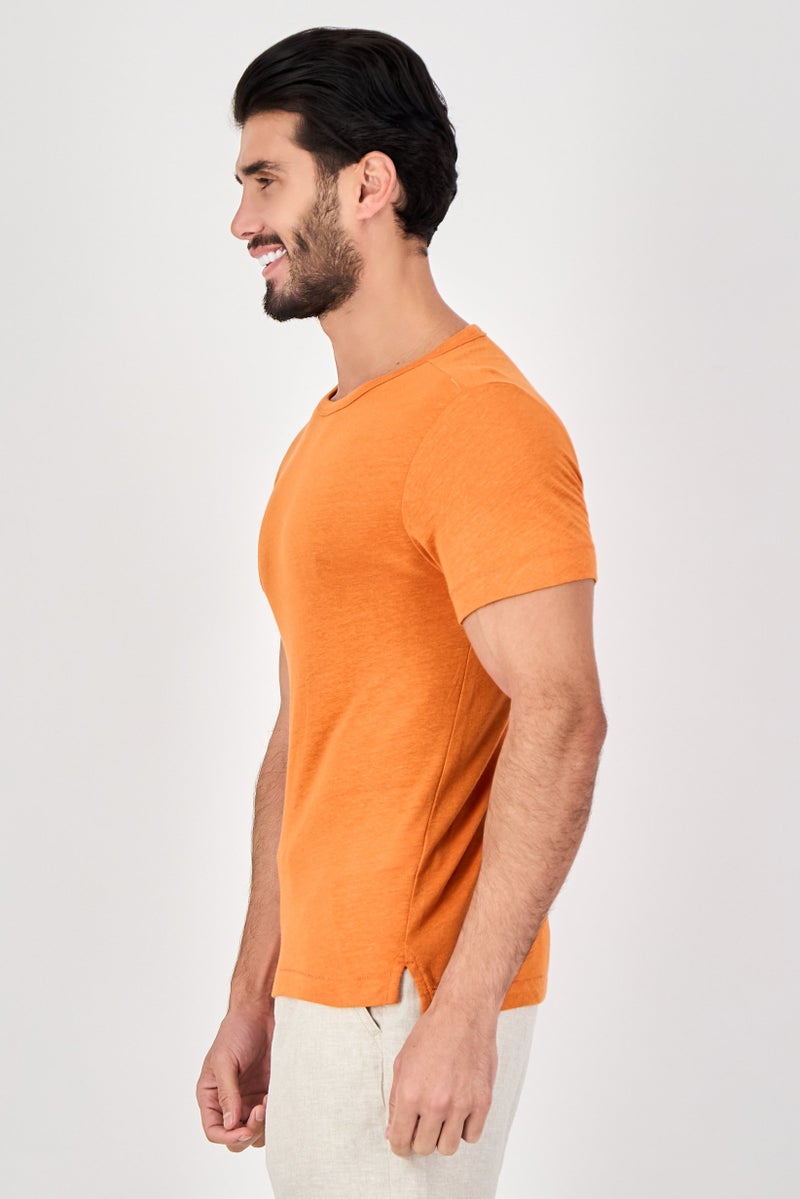 Celio Men Crew Neck Short Sleeve Heather T-Shirt, Orange - Image 2