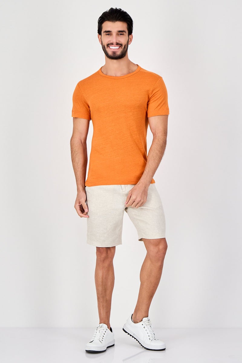 Celio Men Crew Neck Short Sleeve Heather T-Shirt, Orange - Image 3