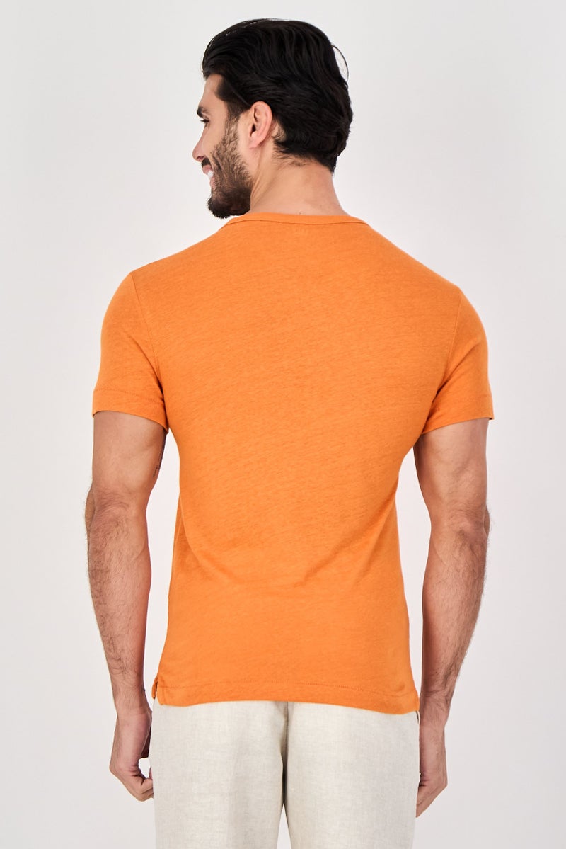 Celio Men Crew Neck Short Sleeve Heather T-Shirt, Orange - Image 4
