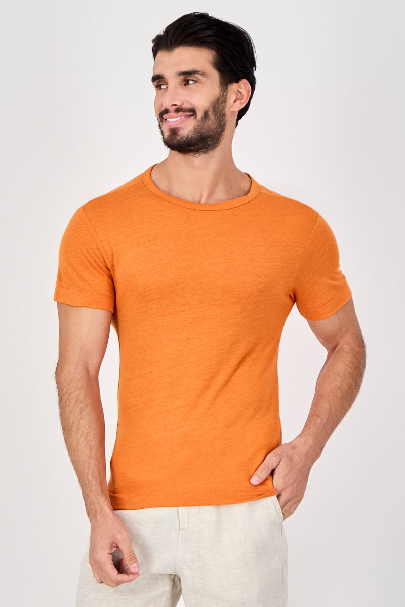 Celio Men Crew Neck Short Sleeve Heather T-Shirt, Orange - Image 1