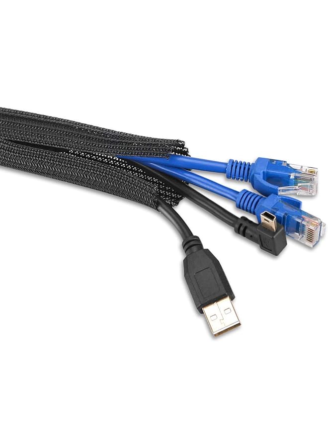 S-TOP Adjustable 6.5ft/2m Braided Cable Sleeve, Wire Management Sleeve Hider for TV Desk PC Cable Wraps with Flame Retardancy Wires Organizer and Protector(Black) - Image 1