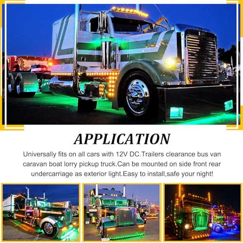 BJZ 3/4" Round Trailer Marker LED Lights Amber to Green Dual Color Side Clearance Tail Bullet Light 12V 4LED Indicator Light w/Smoked Lens for Trailer Truck Van RV ATV Bus, 10Pcs - Image 3