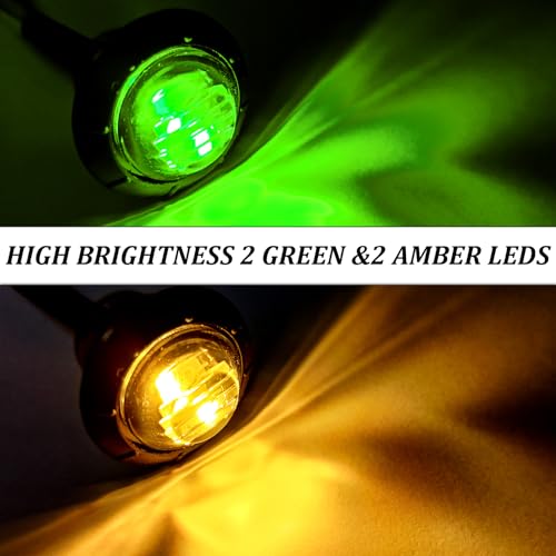 BJZ 3/4" Round Trailer Marker LED Lights Amber to Green Dual Color Side Clearance Tail Bullet Light 12V 4LED Indicator Light w/Smoked Lens for Trailer Truck Van RV ATV Bus, 10Pcs - Image 2