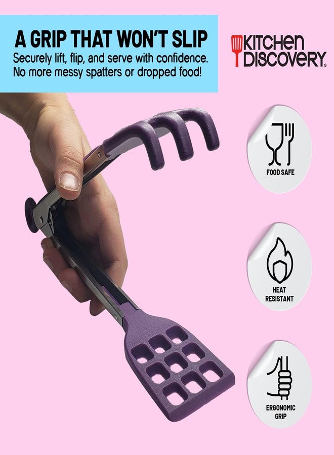Kitchen Discovery Grabber Tongs - Kitchen Discovery - 2-in-1 Spatula and Fork for Controlled Flipping of Waffles, Pancakes, Grilled Cheese, Burgers, and More - Image 2