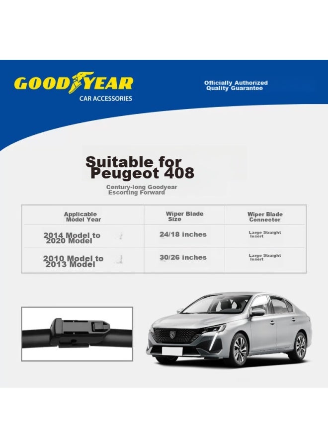 GOODYEAR Goodyear Peugeot 408 Windshield Wiper Blades For 2010-2013 Models, Original 16-inch Boneless 2014-2018 Peugeot Wiper Blades, 30/26 Inches, 1 Pair  - Image 3