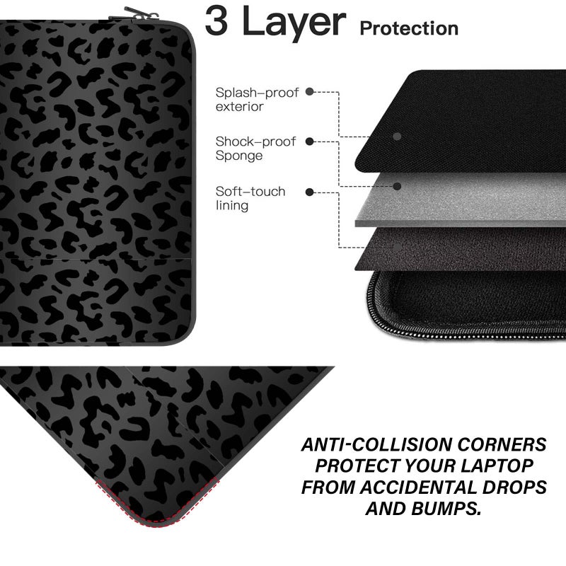 GABraden Laptop Sleeve Bag 15.6-16 inch,Compatible with MacBook Air 15 inch M2 2023 A2941/16 Pro M2 A2780 M1 A2485 /Pro Retina 15 A1990,Chromebook,HP,15.3-16 inch Notebook (Black Leopard Cheetah) - Image 3