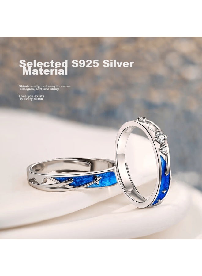 Manhe S925 Silver Ring, Couple Rings, One Pair Of Engagement Diamond Rings, Open-end Style For Women And Men, End Ring, Valentine's Day Gift - Image 2