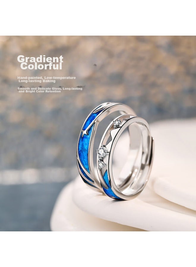 Manhe S925 Silver Ring, Couple Rings, One Pair Of Engagement Diamond Rings, Open-end Style For Women And Men, End Ring, Valentine's Day Gift - Image 3